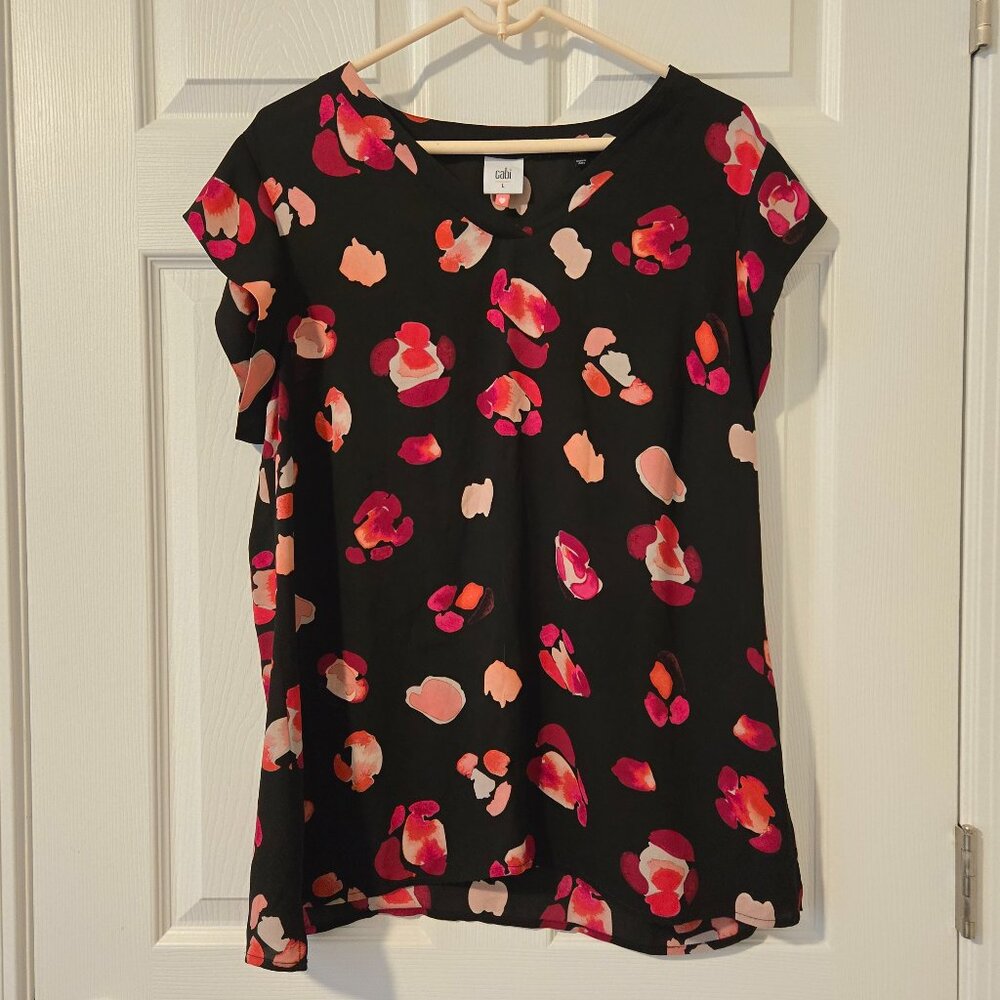 CAbi Petal Blouse Cap Sleeve Floral Print Popover Women's Top Style 5523 Size L